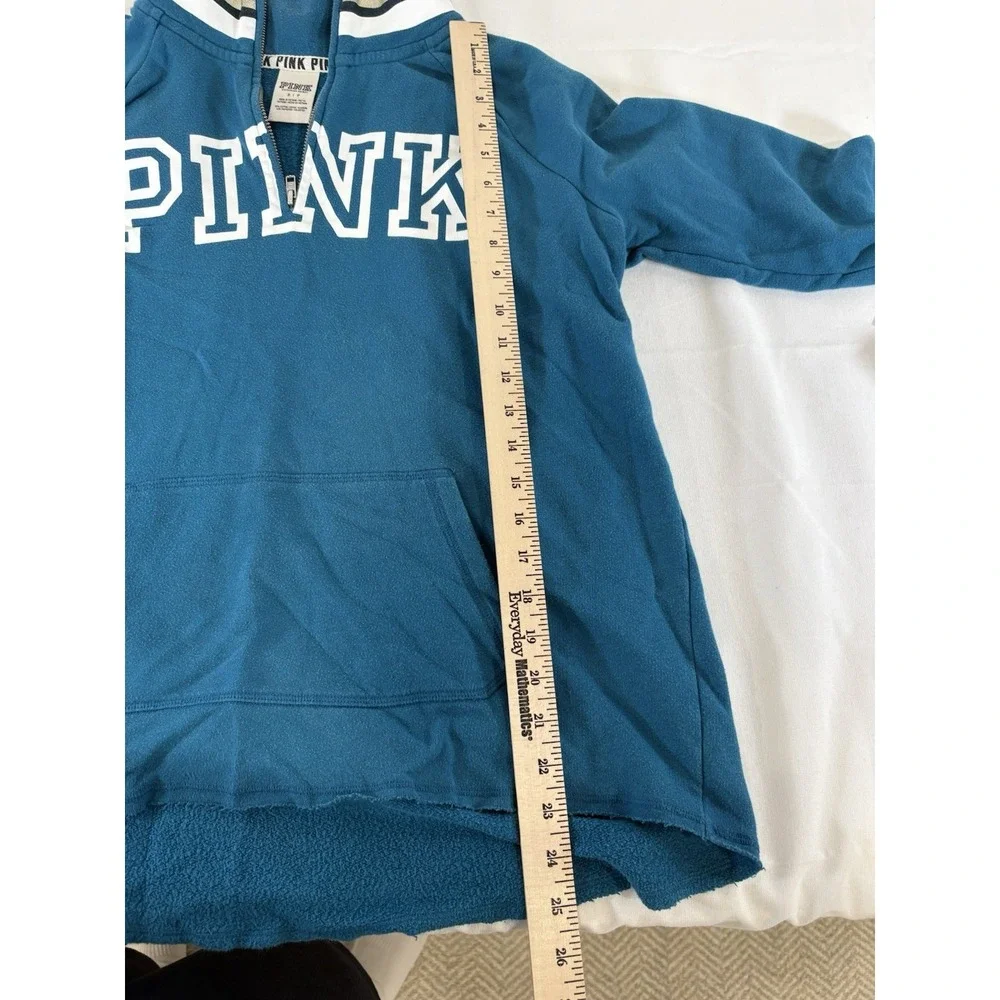PINK Victoria's Secret Women's Blue 1/4 Zip Sweatshirt White Gold Collar Size S